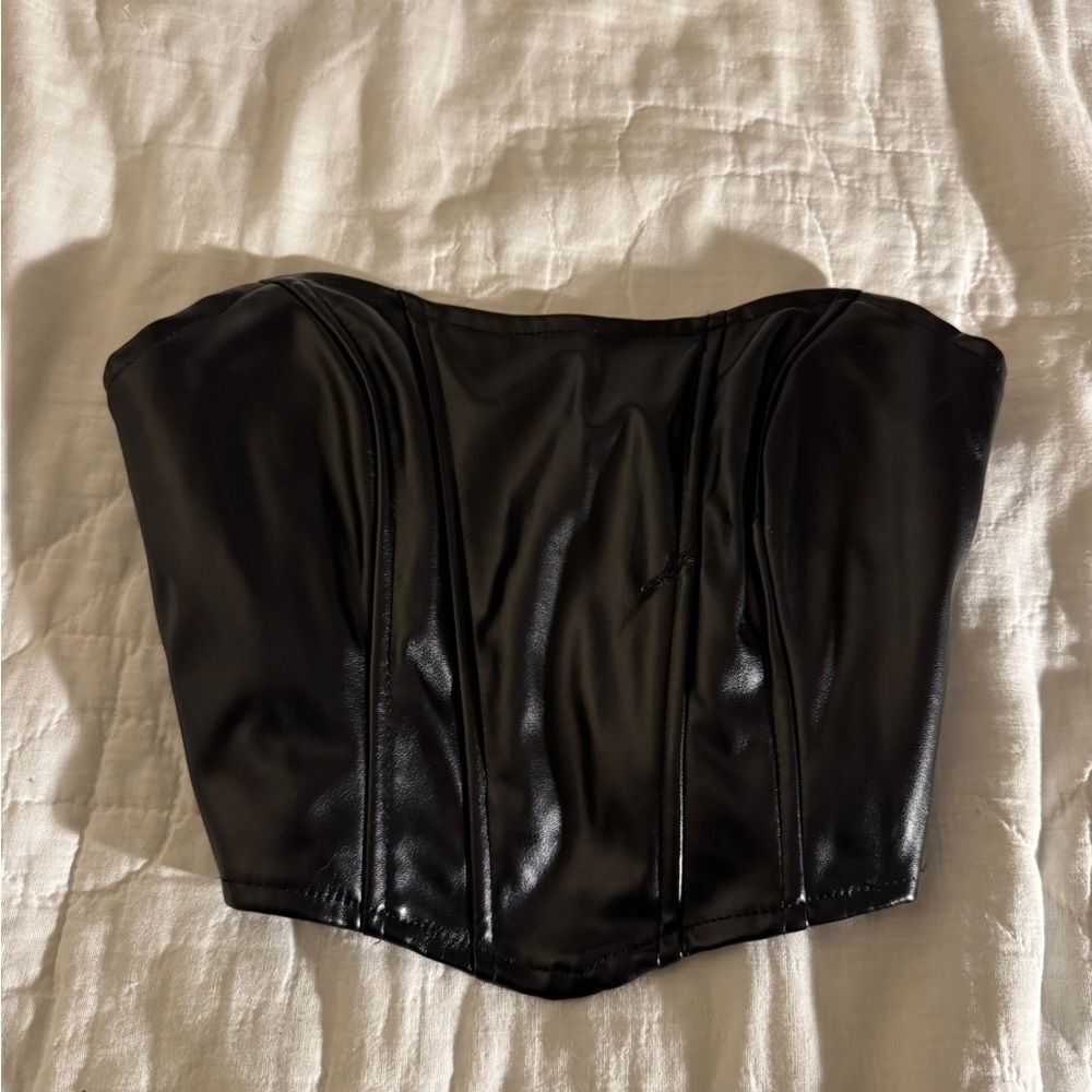 Adika Black Leather Corset Top Size XS Black